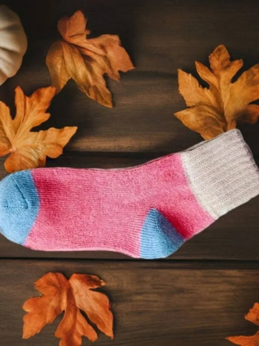 Chelsea Colorblock Womens Crew Socks Pink with Blue and Beige Gift Packaged